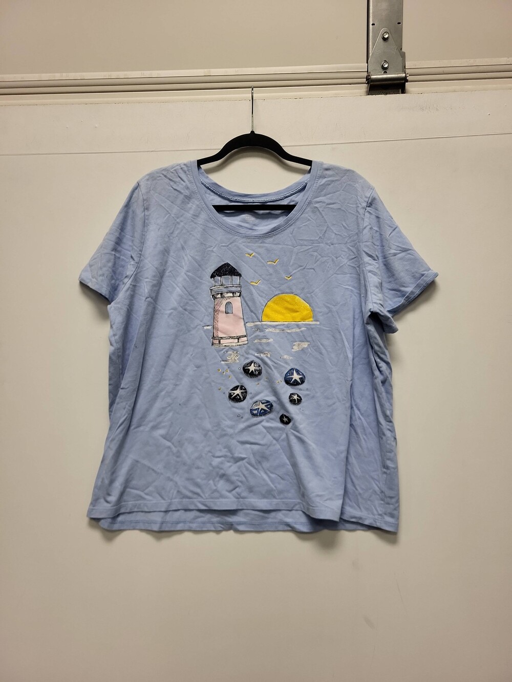 White Stag T-Shirt Womens 2XL Blue Lighthouse Graphic Tee Top Plus Size 2X